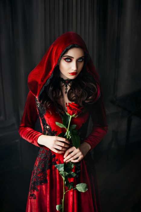 gothic black and red wedding dress with hood